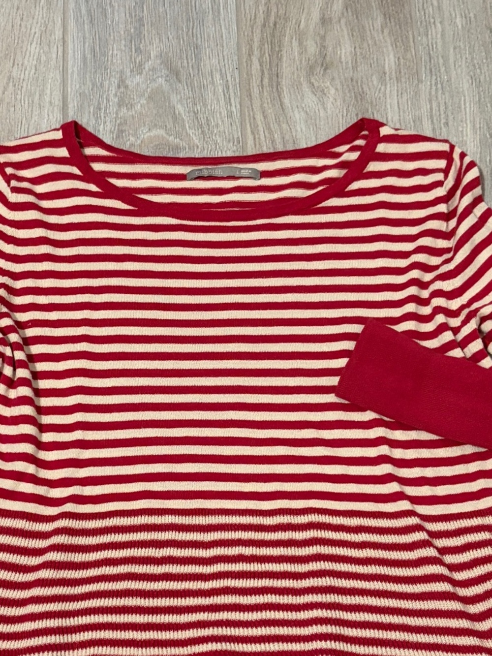 Women's Rubbish Red/Cream Striped Swing Ribbed Sweater - LARGE